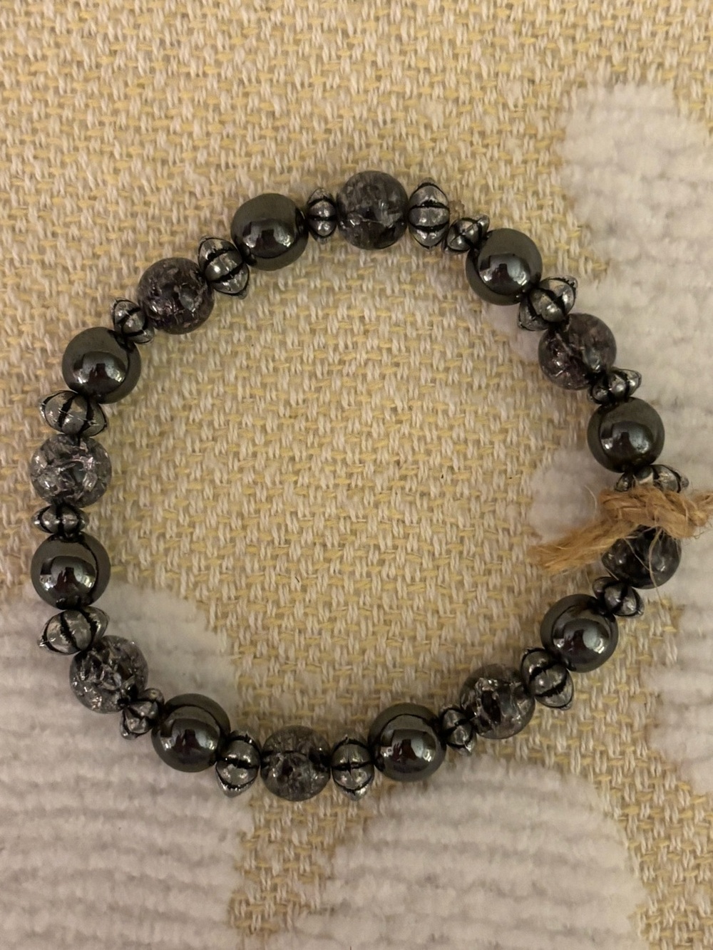 Grey Hematite and Crackle Bead Stretch Bracelet